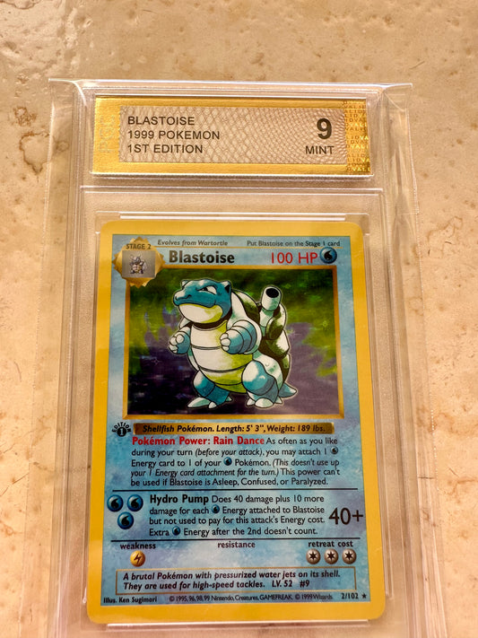 BLASTOISE 1ST EDITION PGC 9 BASE 1999 HOLO POKEMON PSA 2/102 CARD SHADOWLESS