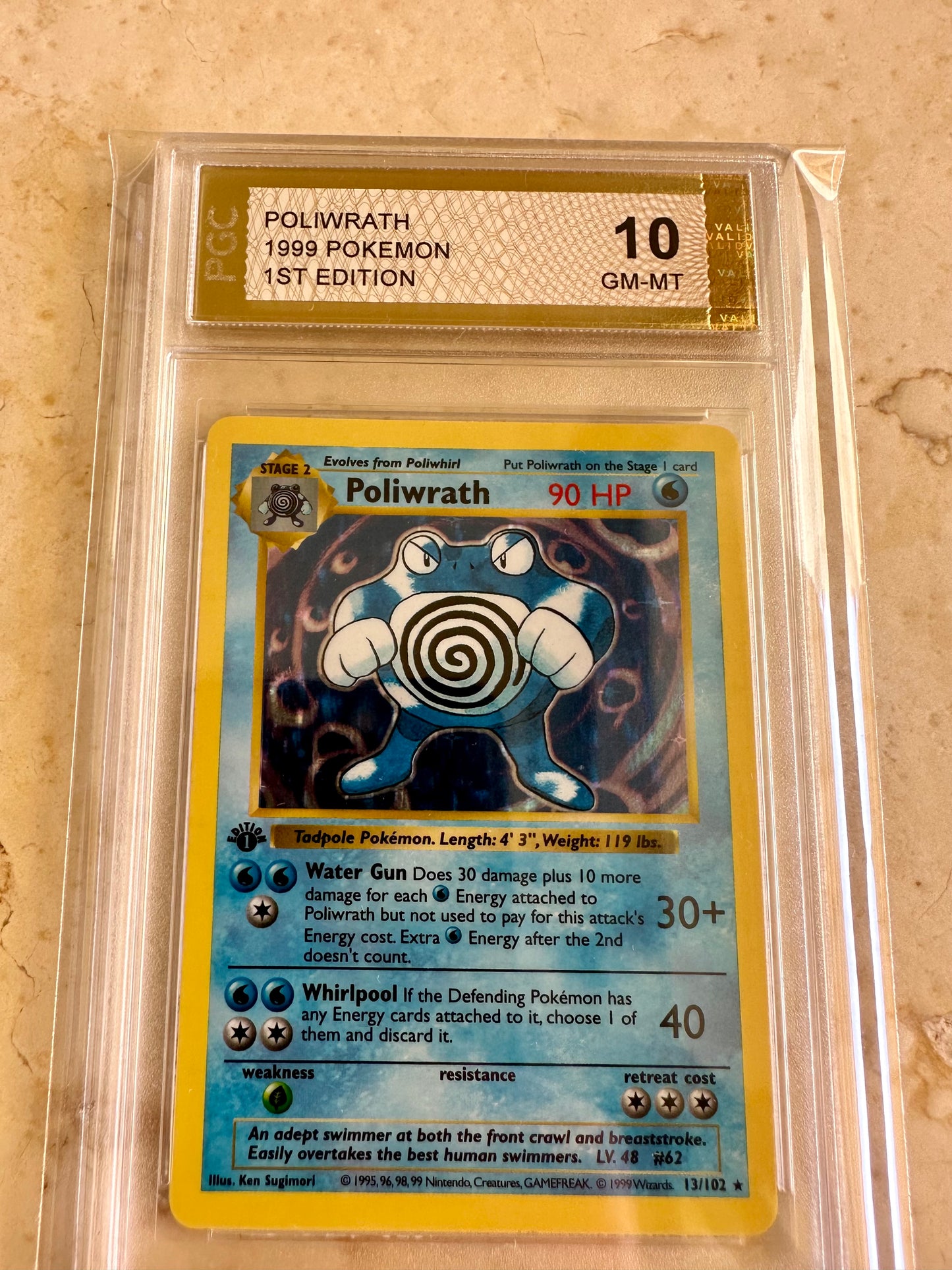 POLIWRATH 1ST EDITION PGC 10 BASE 1999 HOLO POKEMON PSA 13/102 CARD SHADOWLESS