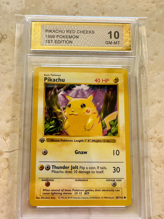 PIKACHU RED CHEEKS 1ST EDITION PGC 10 BASE 1999 POKEMON PSA 58/102 SHADOWLESS #3