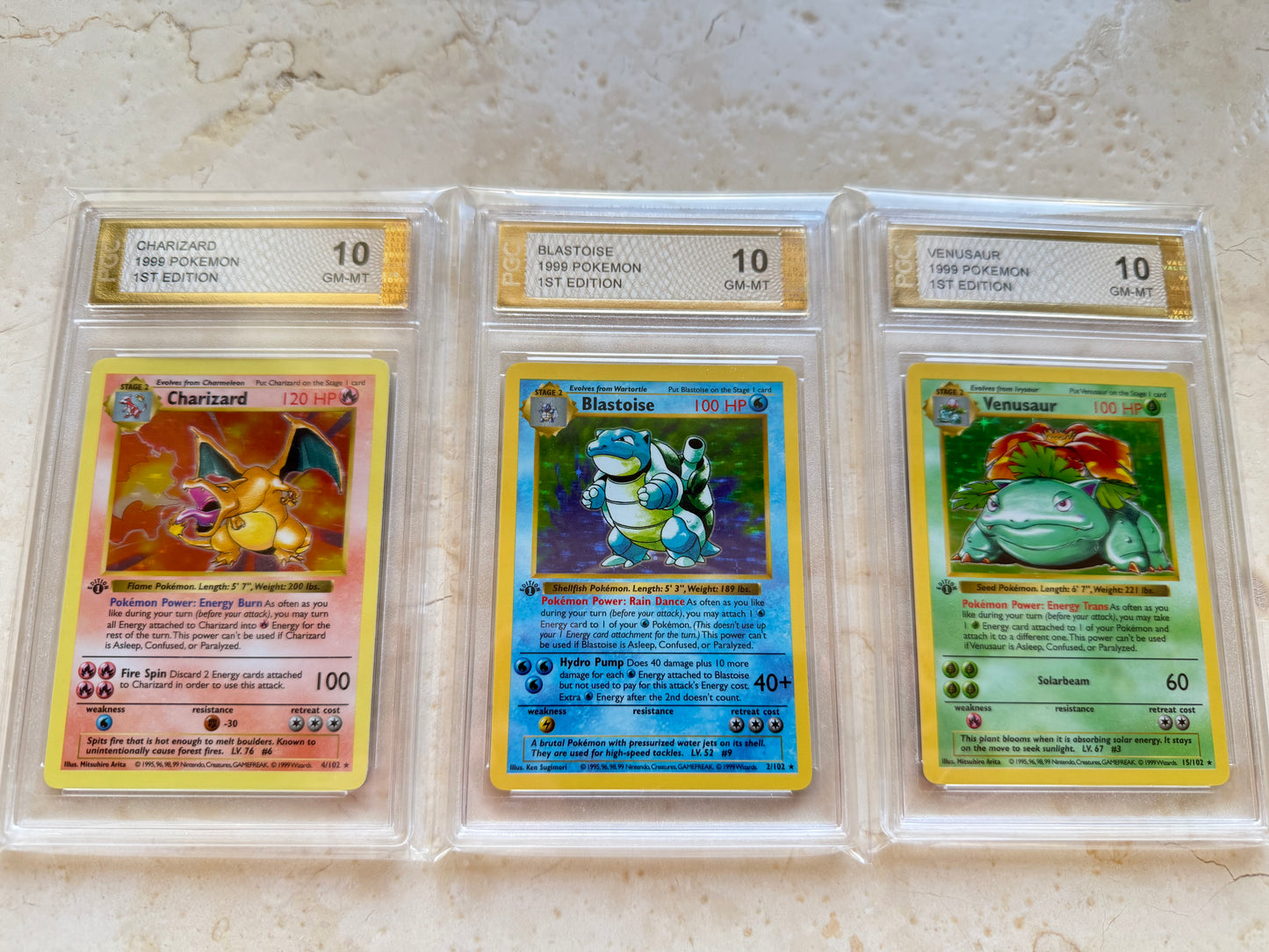 CHARIZARD BLASTOISE VENUSAUR TRIO 1ST EDITION PGC 10 BASE 1999 PSA HOLO POKEMON