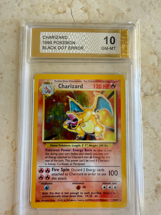 CHARIZARD 10 BLACK DOT ERROR 1999 BASE HOLO PGC POKEMON PSA 4/102 CARD MINT WOW!