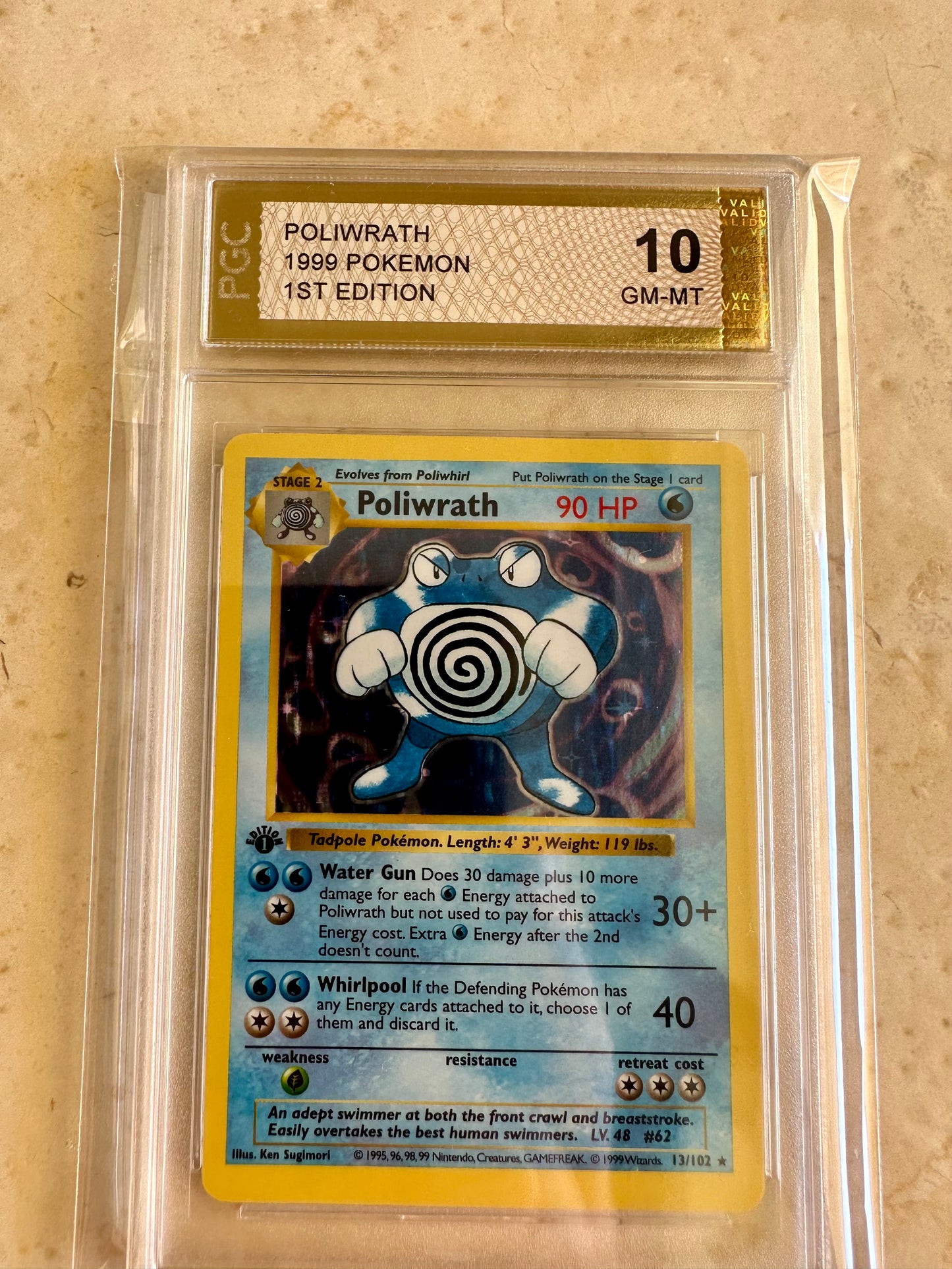 POLIWRATH 1ST EDITION PGC 10 BASE 1999 HOLO POKEMON PSA 13/102 CARD SHADOWLESS 2