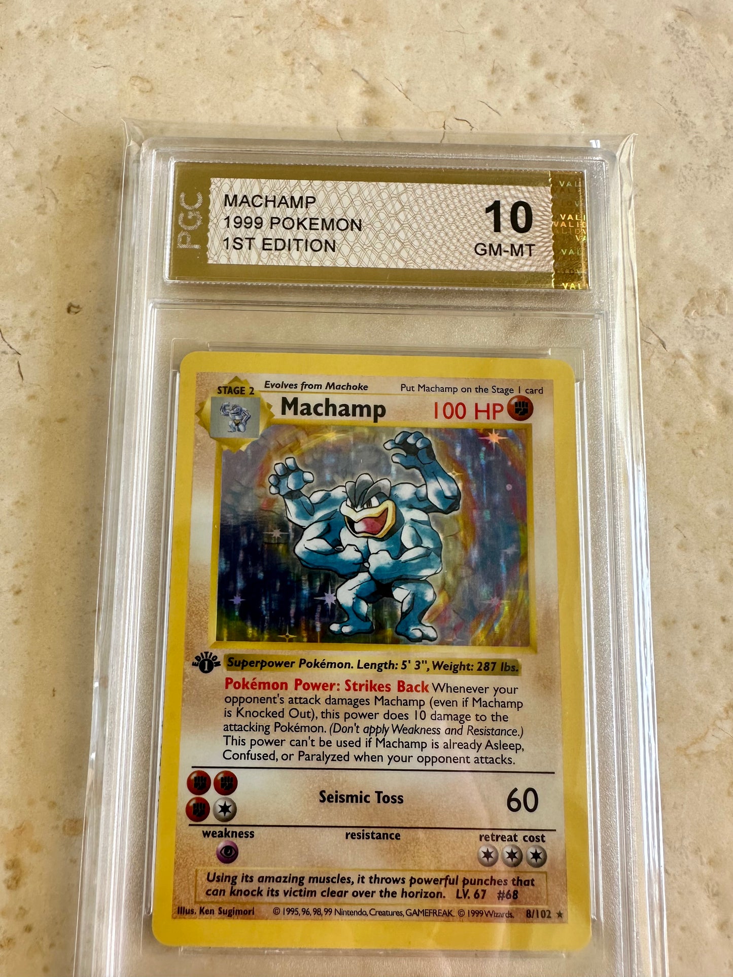 MACHAMP 1ST EDITION SHADOWLESS PGC 10 BASE 1999 HOLO POKEMON PSA 8/102 CARD #2