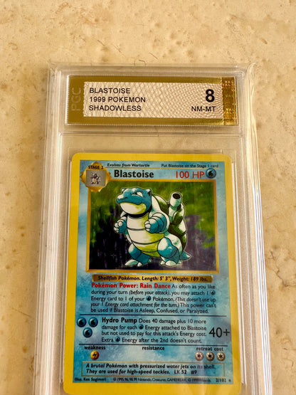 BLASTOISE SHADOWLESS PGC 8 BASE 1999 HOLO POKEMON PSA 2/102 CARD GEM MINT