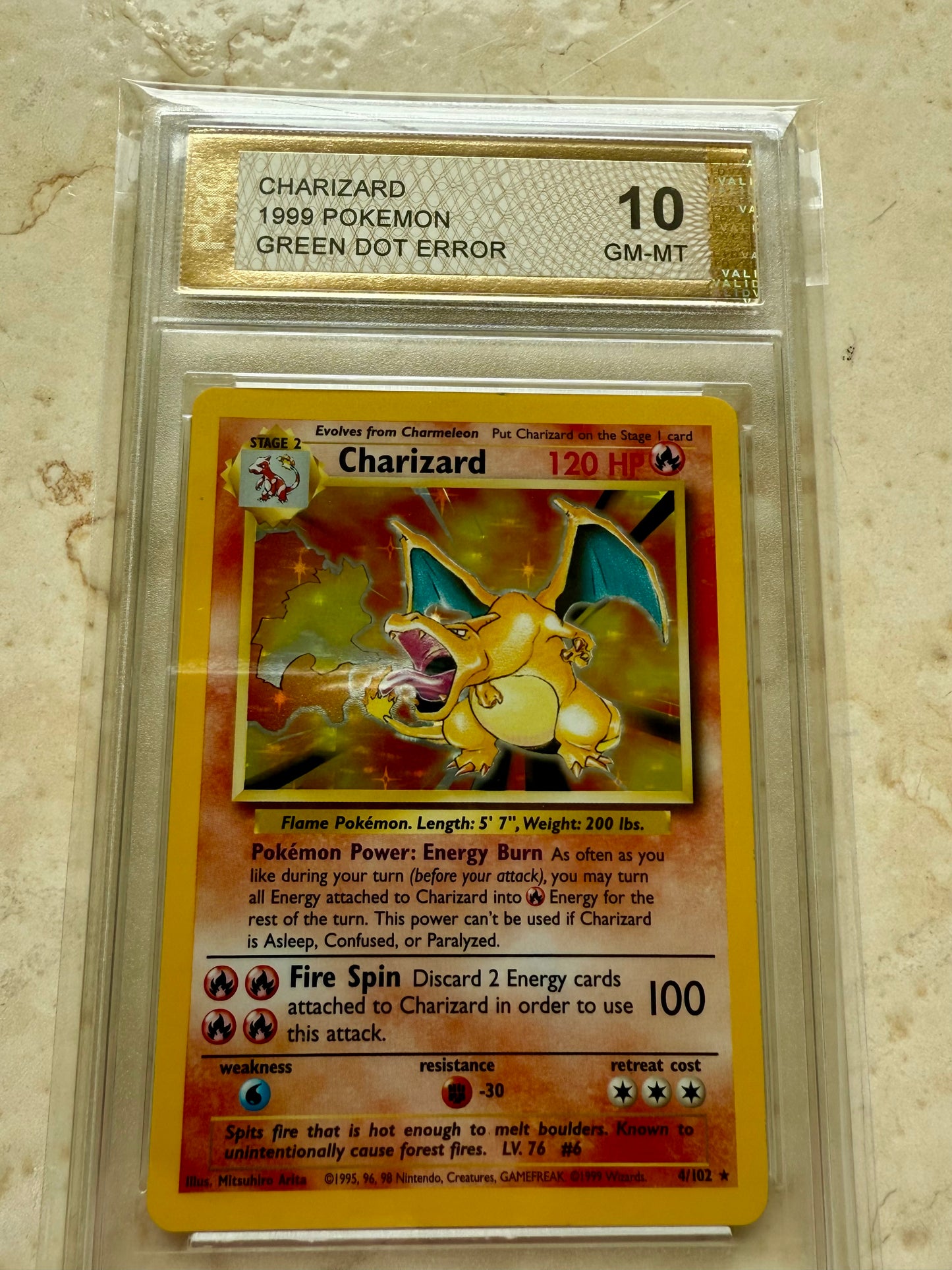 CHARIZARD 10 GREEN DOT ERROR 1999 BASE HOLO PGC POKEMON PSA 4/102 CARD MINT 2