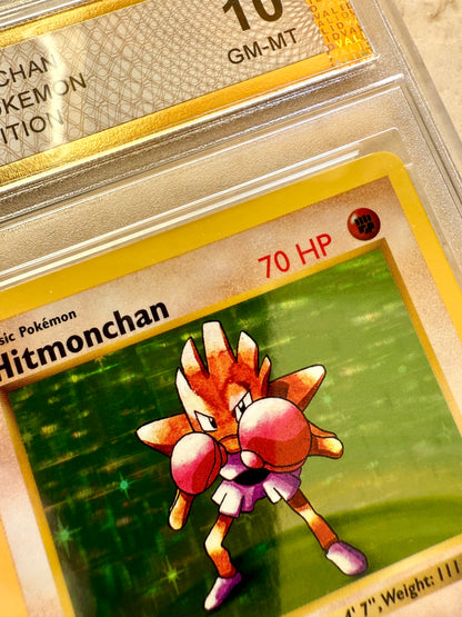 HITMONCHAN 1ST EDITION SHADOWLESS PGC 10 BASE 1999 HOLO POKEMON PSA 7/102 CARD