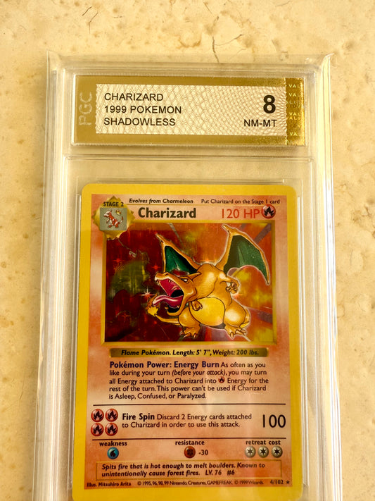 CHARIZARD SHADOWLESS 8 BASE 1999 HOLO PGC POKEMON PSA 4/102 CARD GEM MINT #3