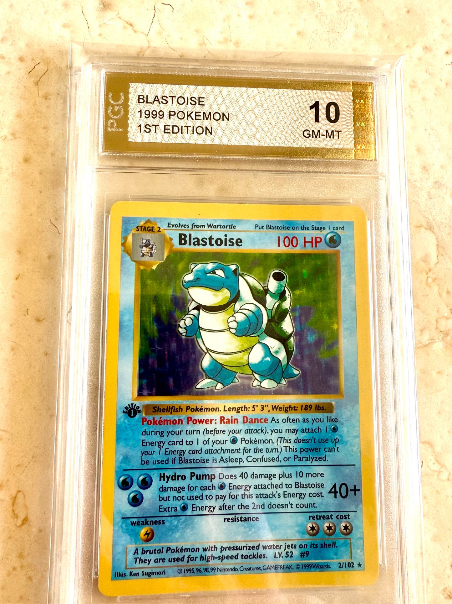 BLASTOISE 1ST EDITION PGC 10 BASE 1999 HOLO POKEMON PSA 2/102 CARD SHADOWLESS