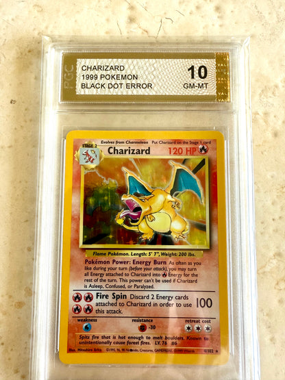 CHARIZARD 10 BLACK DOT ERROR 1999 BASE HOLO PGC POKEMON PSA 4/102 CARD GEM MINT