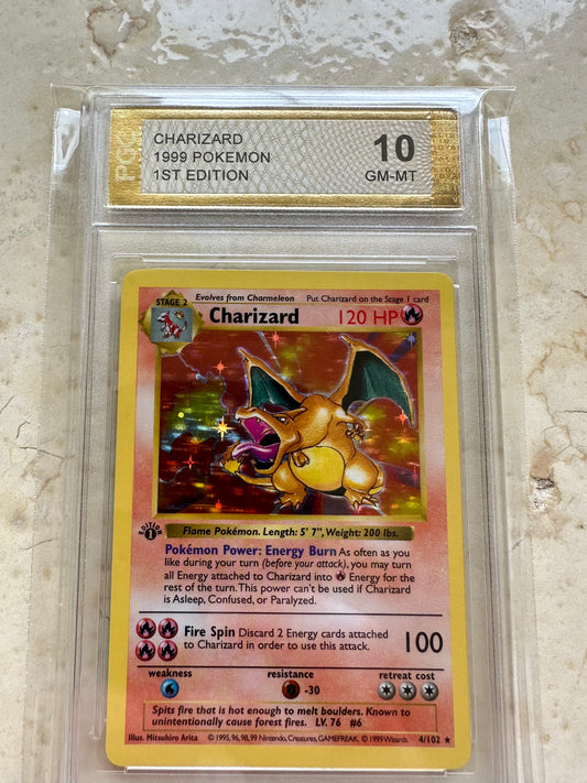 CHARIZARD 1ST EDITION PGC 10 BASE 1999 HOLO POKEMON PSA 4/102 CARD SHADOWLESS