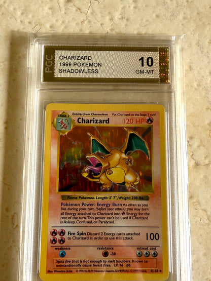 CHARIZARD SHADOWLESS 10 BASE 1999 HOLO PGC POKEMON PSA 4/102 CARD GEM MINT WOW!