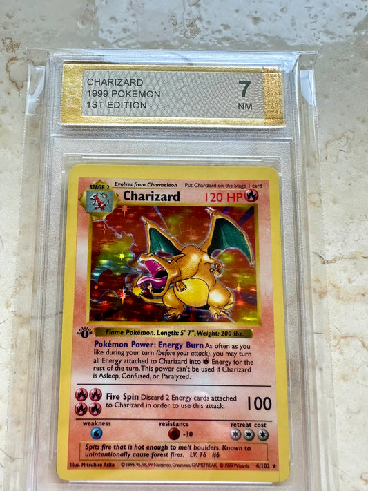 CHARIZARD 1ST EDITION PGC 7 BASE 1999 HOLO POKEMON PSA 4/102 CARD SHADOWLESS