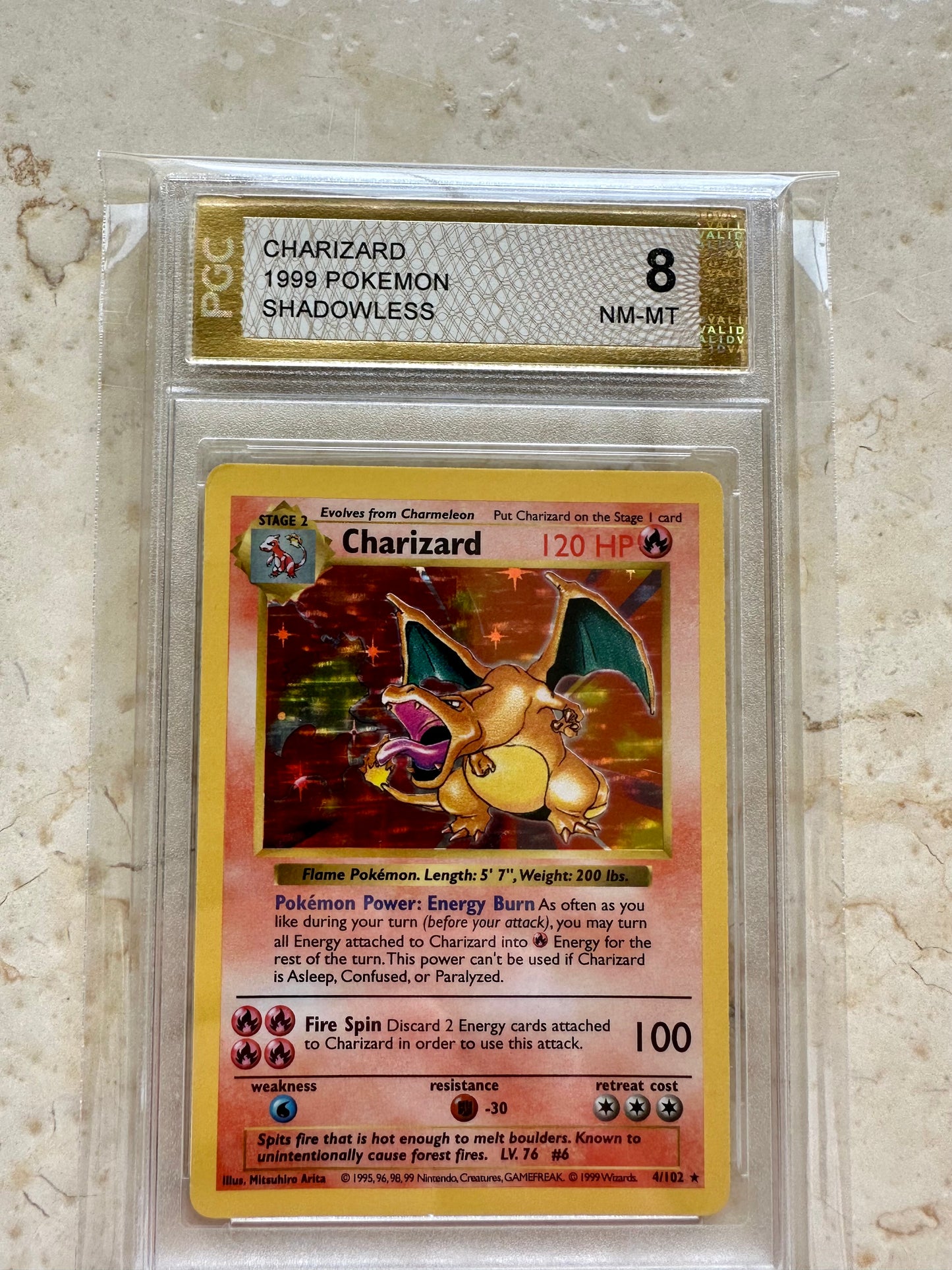 CHARIZARD SHADOWLESS 8 BASE 1999 HOLO PGC POKEMON PSA 4/102 CARD GEM MINT