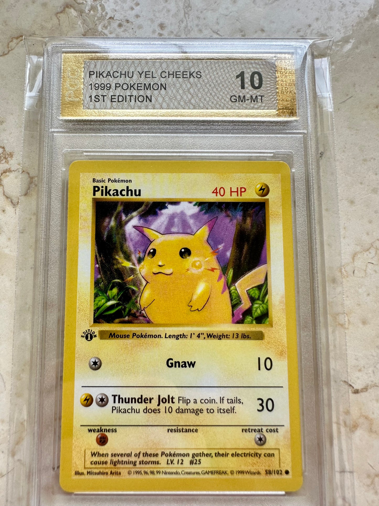 PIKACHU 1ST EDITION PGC 10 1999 BASE POKEMON CARD PSA YELLOW CHEEKS 58/102 #3