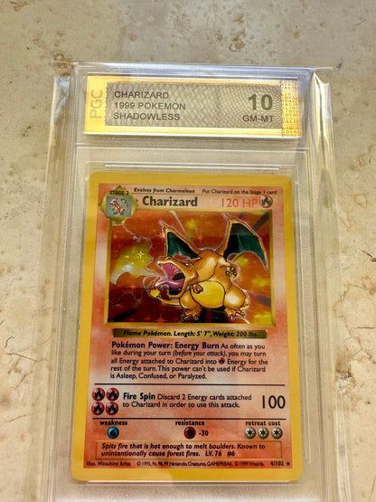 CHARIZARD SHADOWLESS 10 BASE 1999 HOLO PGC POKEMON PSA 4/102 CARD GEM MINT