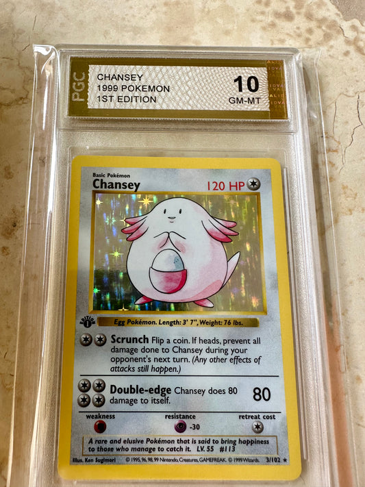 CHANSEY 1ST EDITION PGC 10 BASE 1999 HOLO POKEMON PSA 3/102 CARD SHADOWLESS