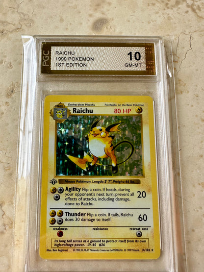 RAICHU 1ST EDITION PGC 10 BASE 1999 HOLO POKEMON PSA 14/102 CARD SHADOWLESS