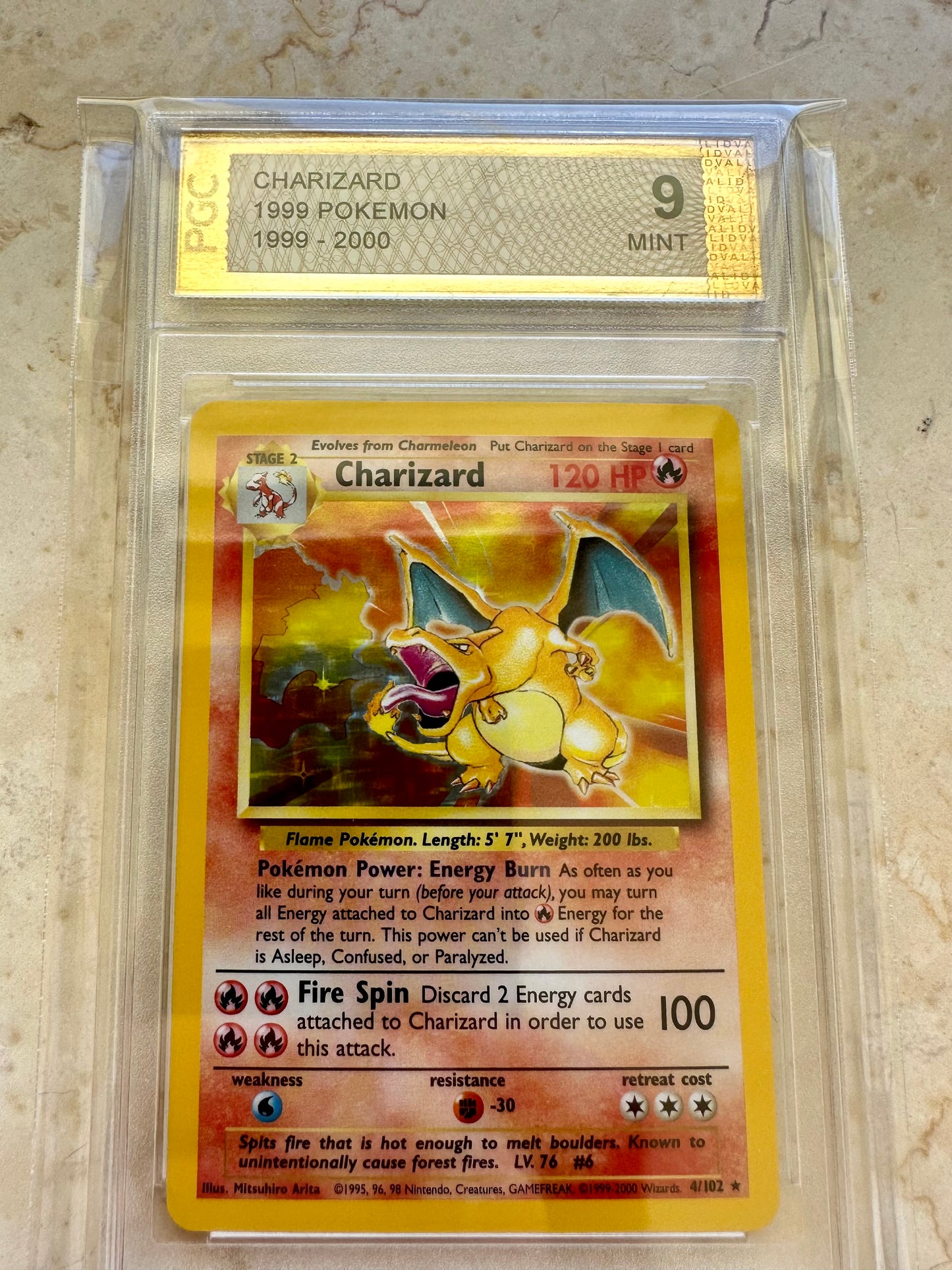 CHARIZARD 4TH PRINT 1999 - 2000 9 BASE HOLO PGC POKEMON PSA 4/102 GEM MINT