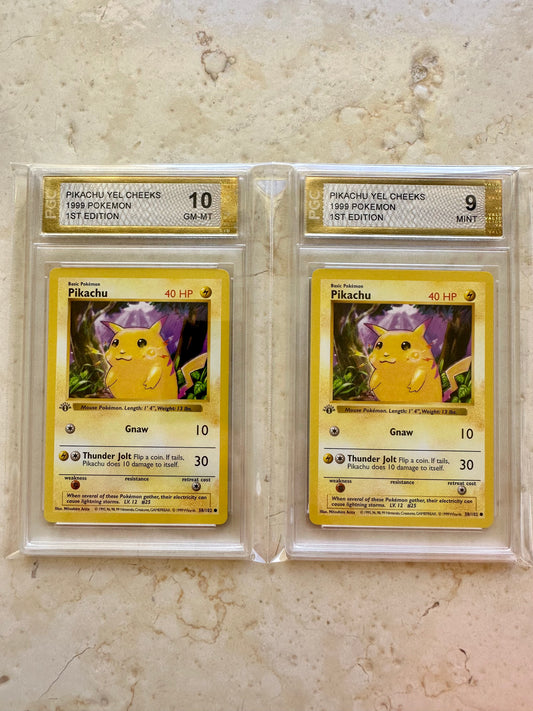 2X PIKACHU 1ST EDITION PGC 9 10 1999 BASE POKEMON CARD PSA YELLOW CHEEKS 58/102