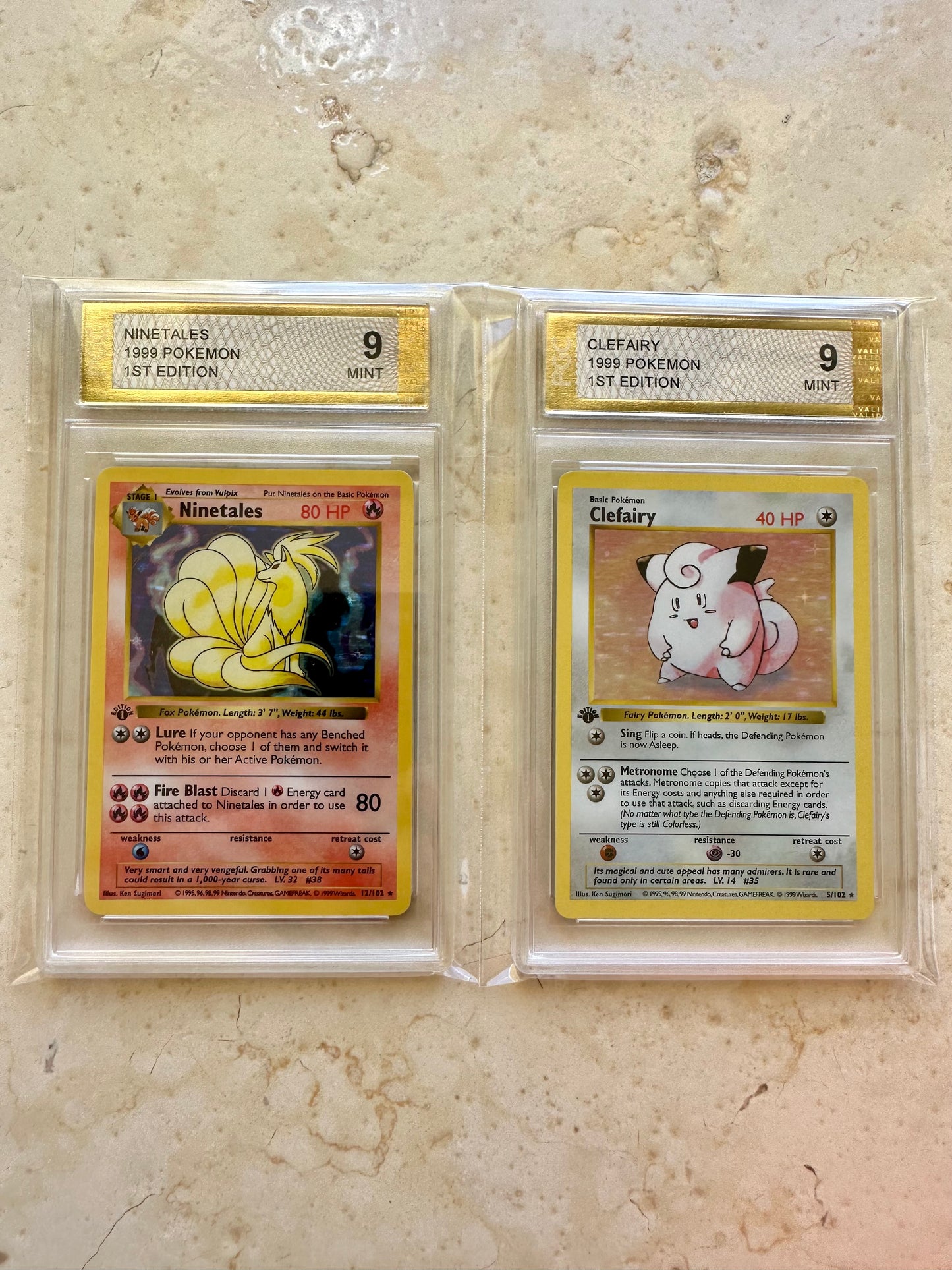 2X CLEFAIRY NINETALES 1ST EDITION PGC 9 BASE 1999 POKEMON PSA 5/102 SHADOWLESS