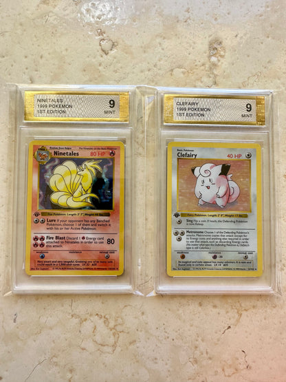 2X CLEFAIRY NINETALES 1ST EDITION PGC 9 BASE 1999 POKEMON PSA 5/102 SHADOWLESS