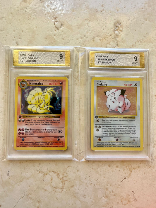 2X CLEFAIRY NINETALES 1ST EDITION PGC 9 BASE 1999 POKEMON PSA 5/102 SHADOWLESS