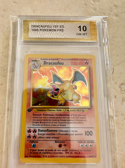 DRACAUFEU 1ST EDITION CHARIZARD 10 BASE 1999 PGC POKEMON PSA FRENCH FIRECRACKER