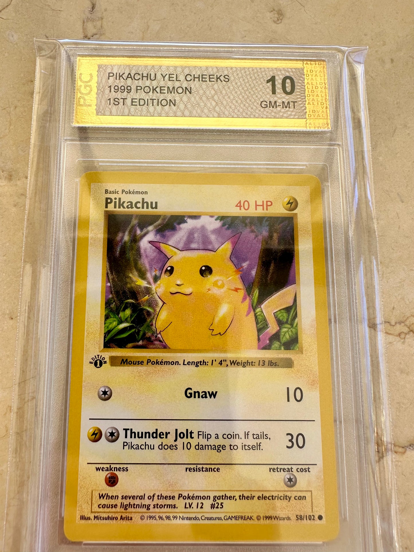 PIKACHU 1ST EDITION PGC 10 1999 BASE POKEMON CARD PSA YELLOW CHEEKS 58/102 #1