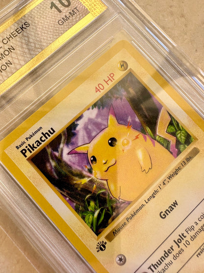 PIKACHU 1ST EDITION PGC 10 1999 BASE POKEMON CARD PSA YELLOW CHEEKS 58/102 #1