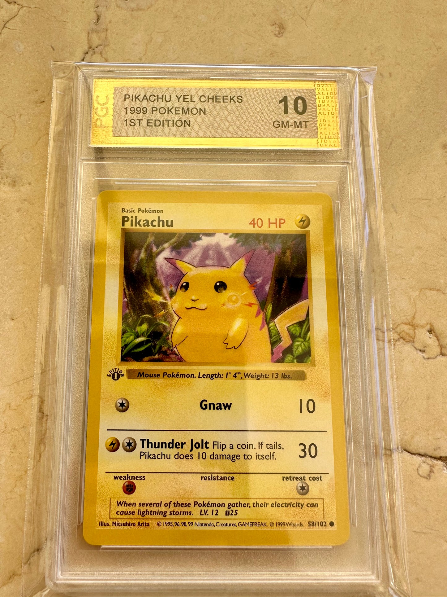 PIKACHU 1ST EDITION PGC 10 1999 BASE POKEMON CARD PSA YELLOW 58/102 GREY STAMP