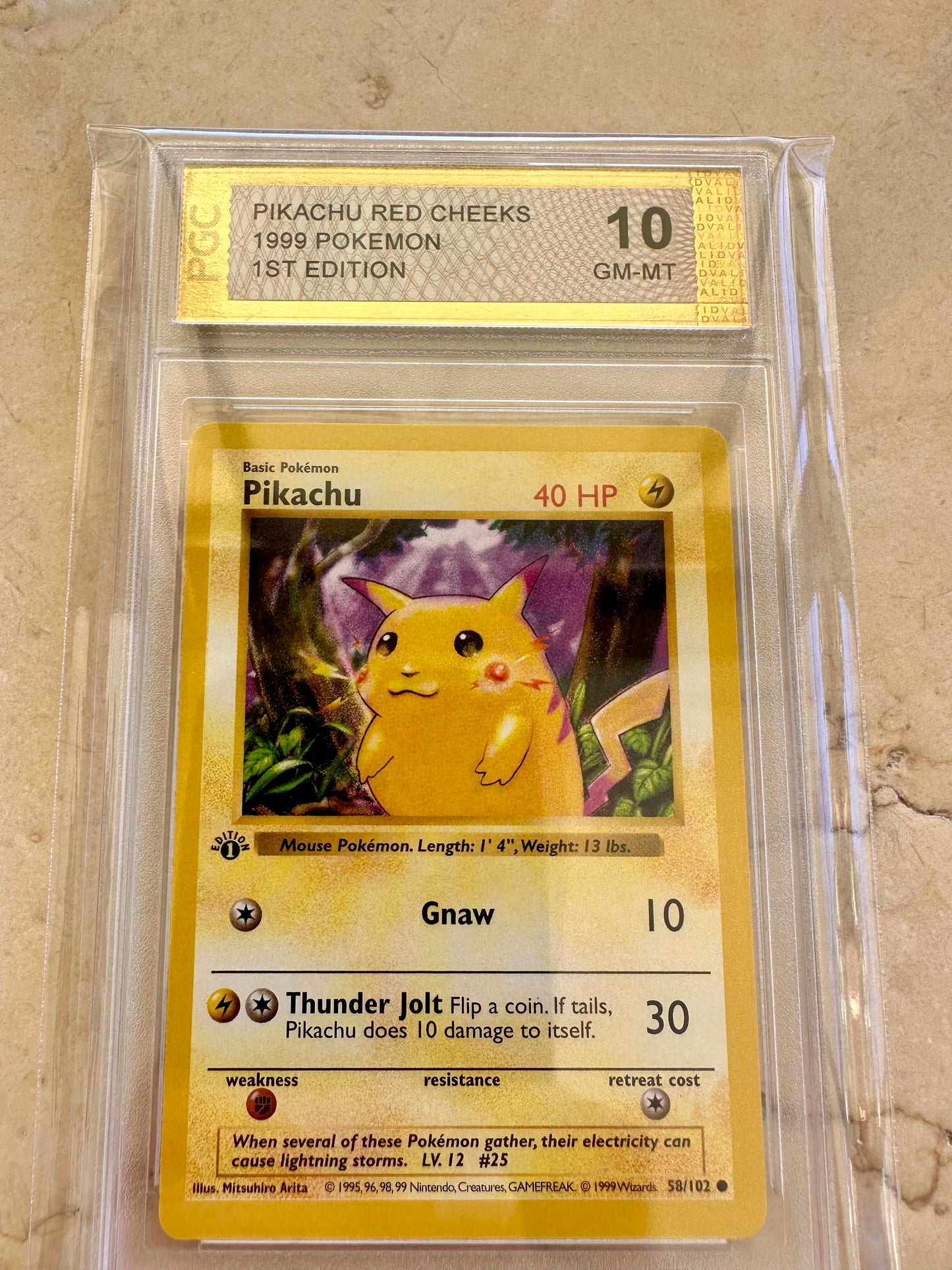 PIKACHU RED CHEEKS 1ST EDITION PGC 10 1999 BASE POKEMON CARD PSA 58/102 MINT #2