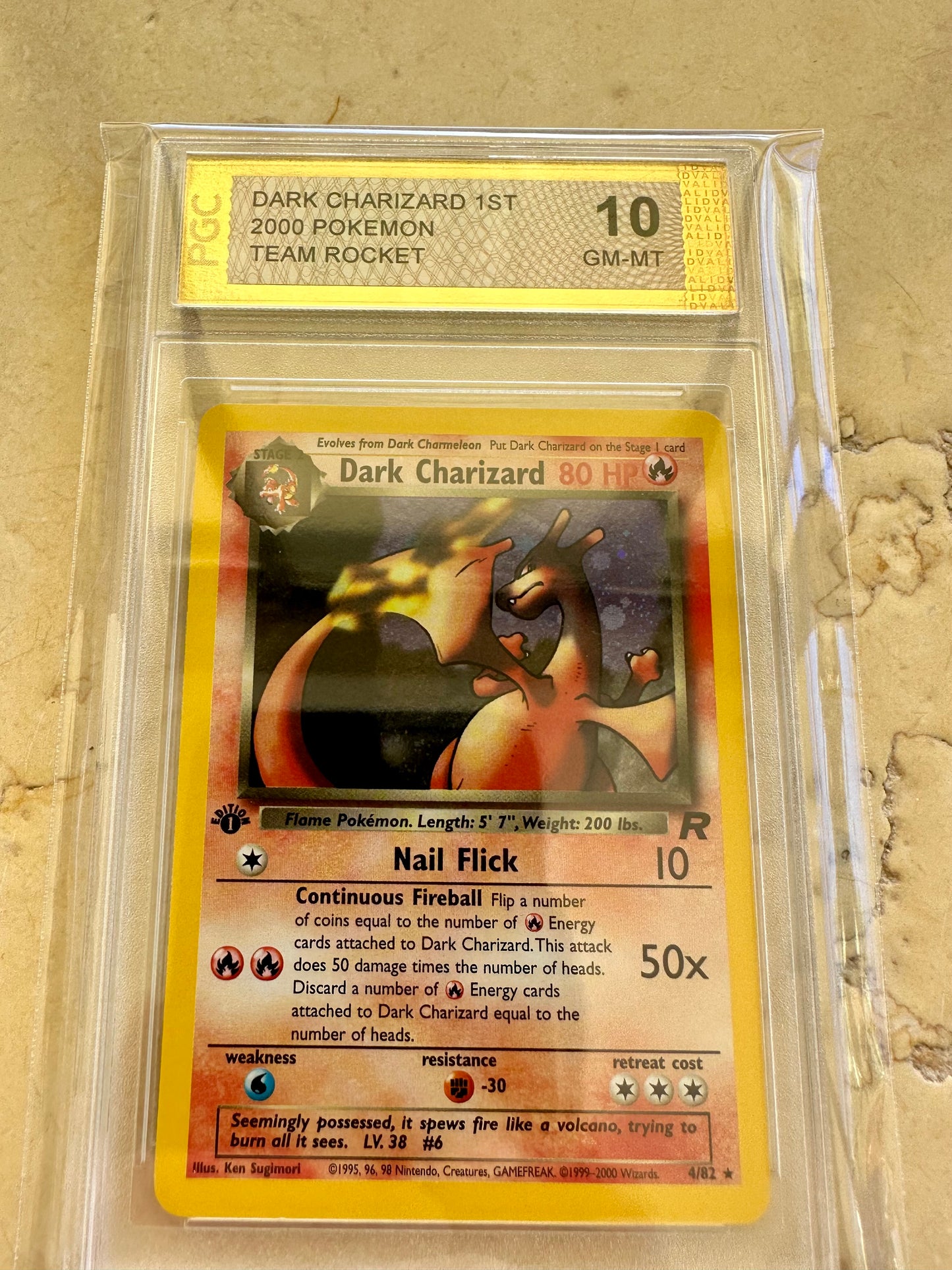 1ST EDITION HOLO DARK CHARIZARD TEAM ROCKET 2000 POKEMON PSA CARD 4/82 SWIRL