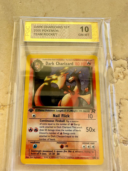 1ST EDITION HOLO DARK CHARIZARD TEAM ROCKET 2000 POKEMON PSA CARD 4/82 SWIRL