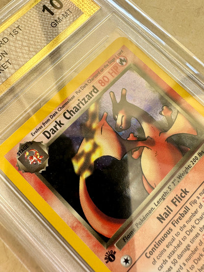 1ST EDITION HOLO DARK CHARIZARD TEAM ROCKET 2000 POKEMON PSA CARD 4/82 SWIRL