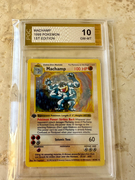 MACHAMP 1ST EDITION SHADOWLESS PGC 10 BASE 1999 HOLO POKEMON PSA 8/102 CARD