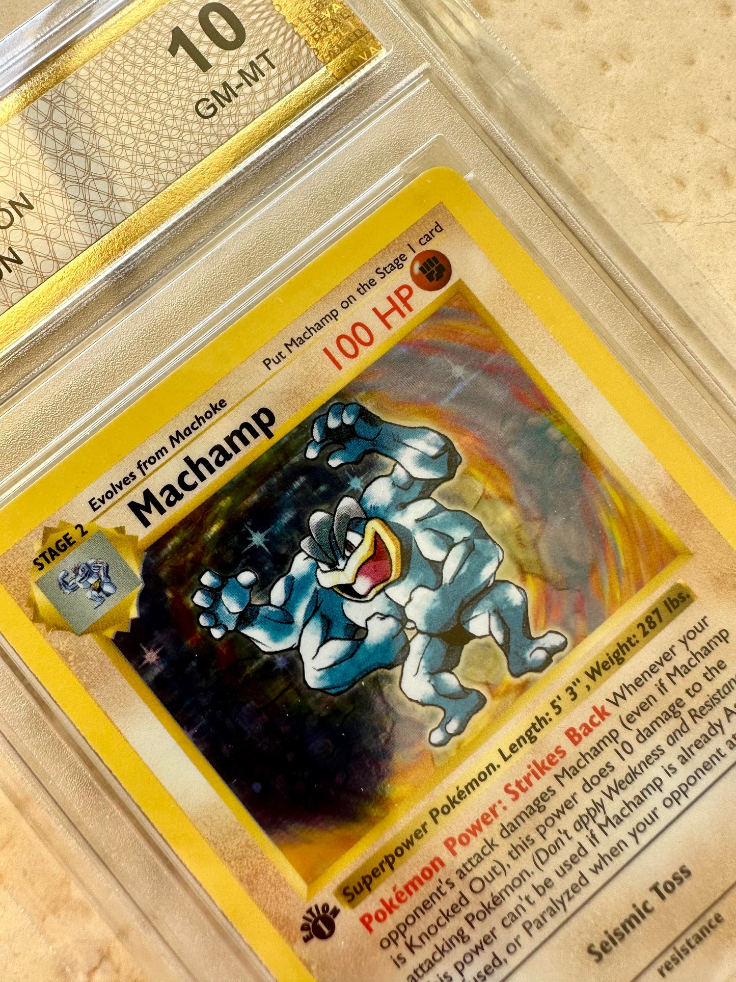 MACHAMP 1ST EDITION SHADOWLESS PGC 10 BASE 1999 HOLO POKEMON PSA 8/102 CARD