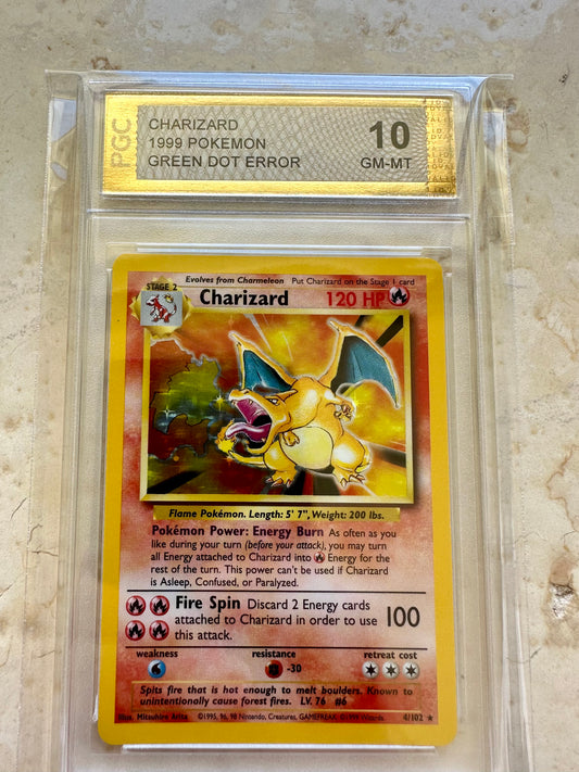 CHARIZARD 10 GREEN DOT ERROR 1999 BASE HOLO PGC POKEMON PSA 4/102 CARD GEM MINT