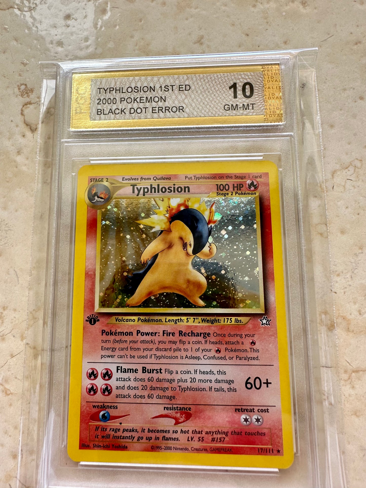 BLACK DOT ERROR TYPHLOSION 1ST EDITION PGC 10 NEO GENESIS PSA POKEMON 17/111