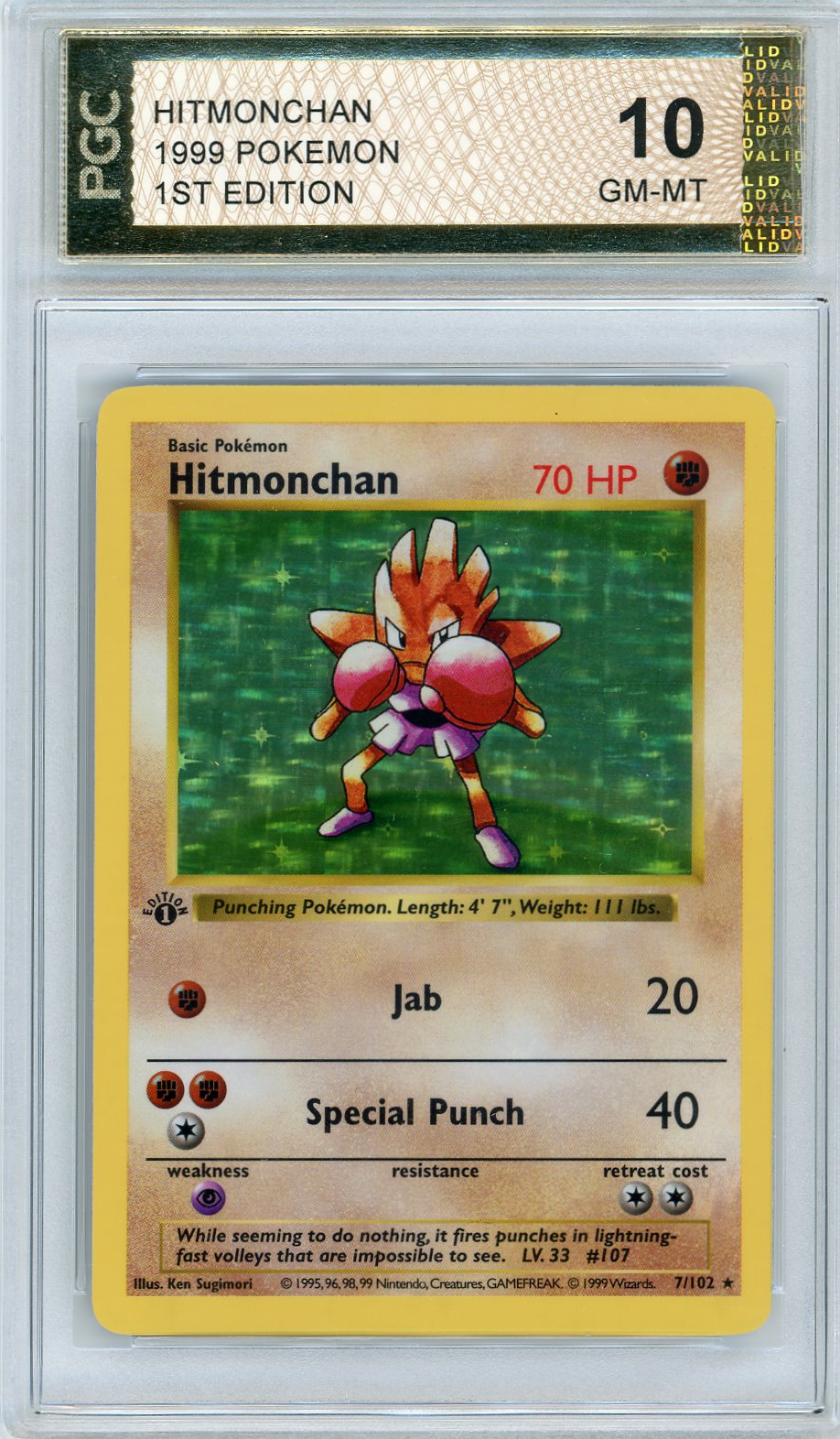 HITMONCHAN 1ST EDITION PGC 10 HOLO BASE 1999 POKEMON