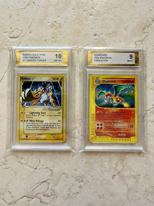 2X RAIKOU GOLD STAR EX UNSEEN FORCES PGC 10 9 CHARIZARD EXPEDITION 114/115 6/165