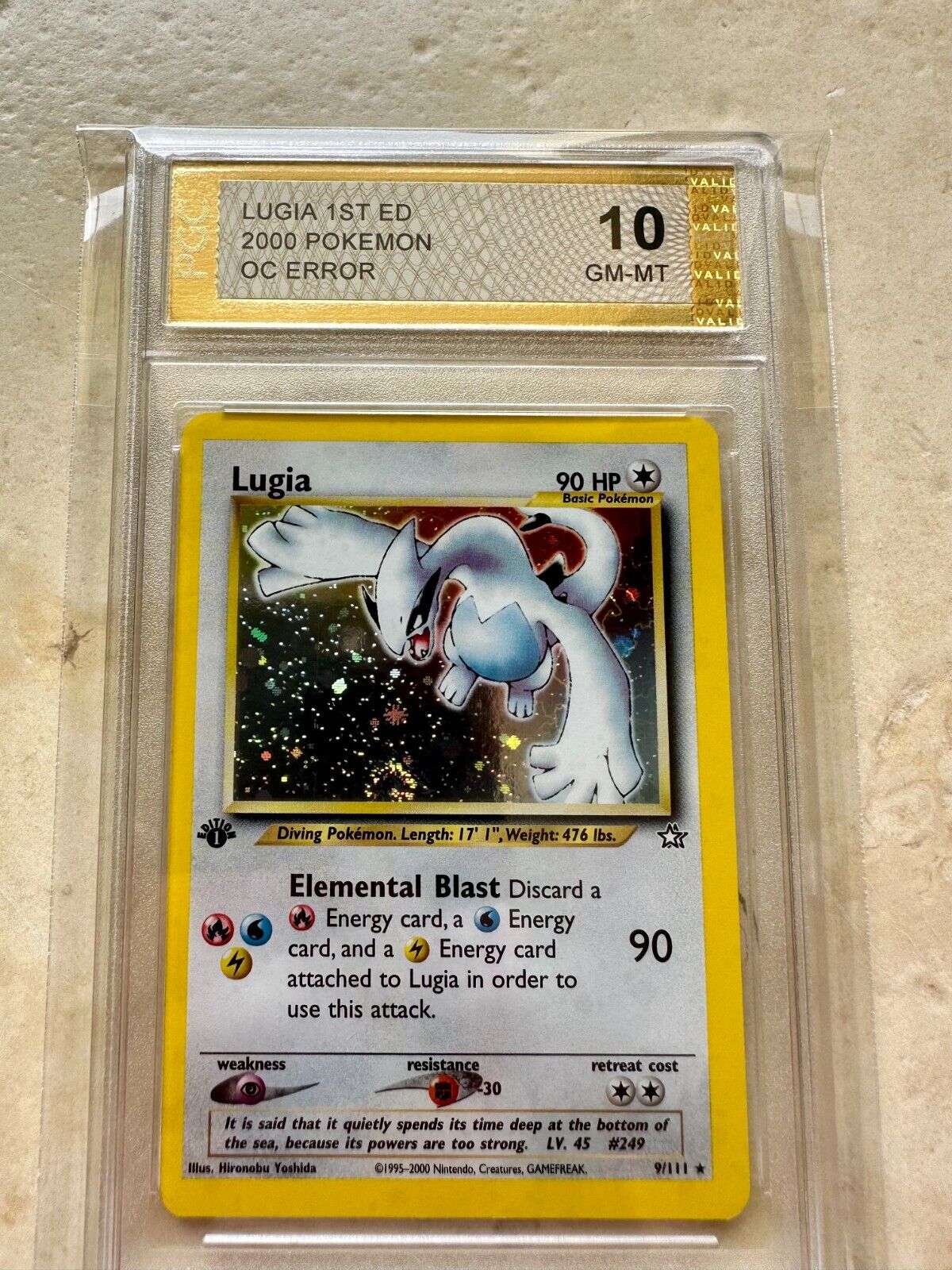 LUGIA 1ST EDITION OC ERROR NEO GENESIS PGC 10 HOLO PSA 2000 POKEMON 9/111 SWIRL