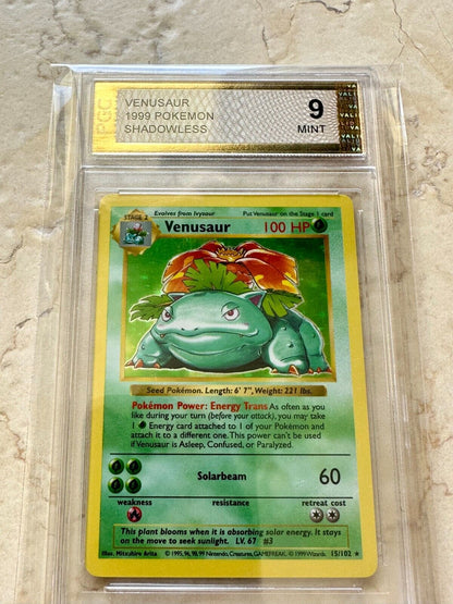 VENUSAUR SHADOWLESS PGC 9 1999 BASE PSA POKEMON 15/102 MINT