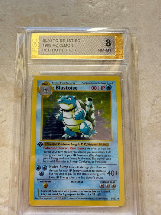 BLASTOISE 1ST EDITION RED DOT ERROR PGC 8 BASE 1999 POKEMON PSA 2/102 SHADOWLESS