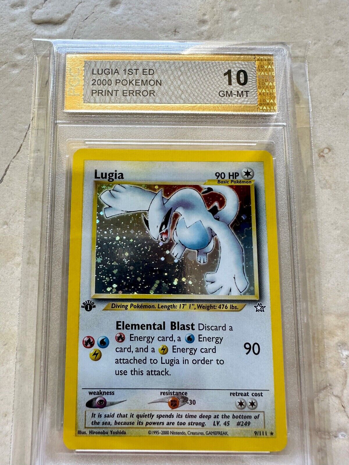 RARE ERROR LUGIA 1ST EDITION NEO GENESIS PGC 10 BASE HOLO PSA 2000 POKEMON 9/111