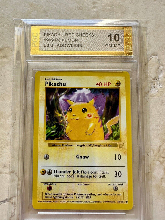 PIKACHU E3 GOLD SHADOWLESS RED CHEEKS PGC 10 1999 BASE POKEMON 58/102 1ST MINT