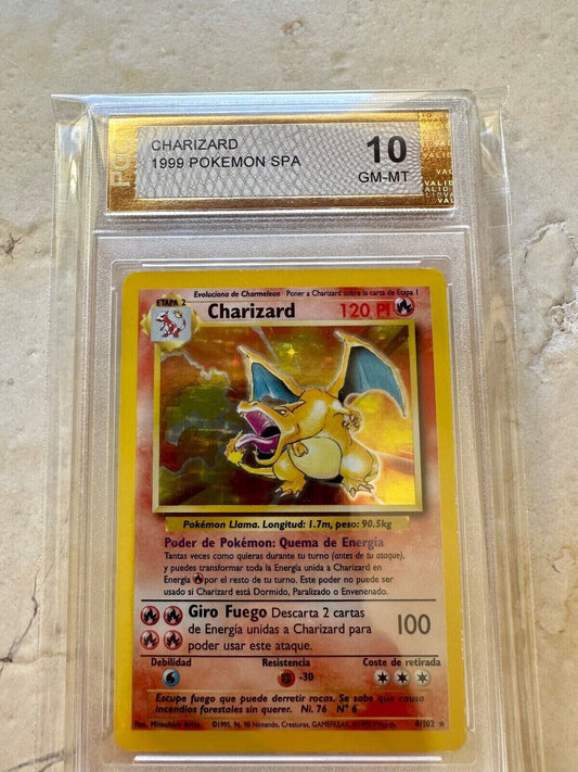 CHARIZARD 10 SPANISH BASE 1999 HOLO PGC POKEMON PSA 4/102 CARD GEM MINT