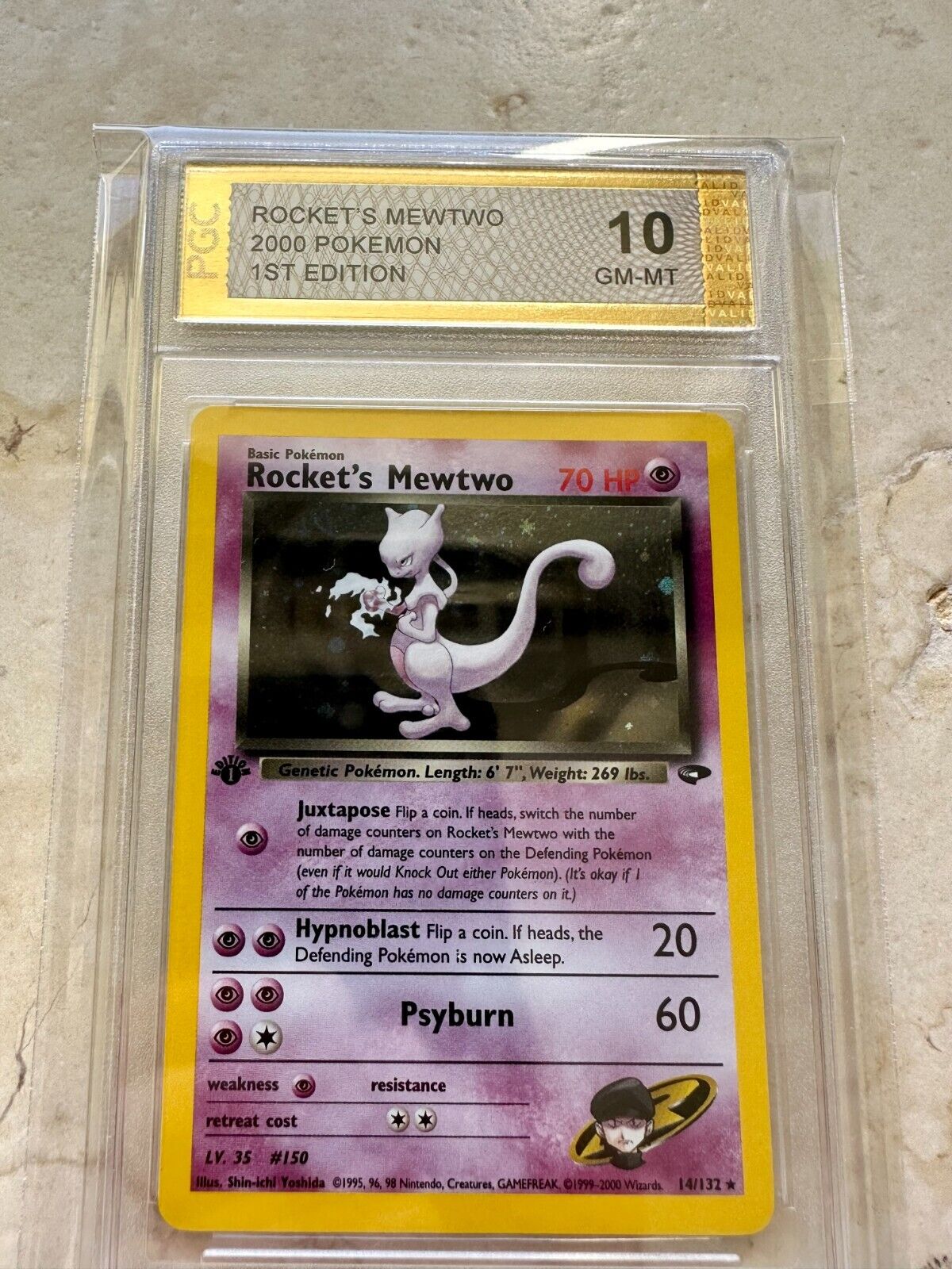 ROCKET'S MEWTWO 1ST EDITION PGC 10 2000 HOLO POKEMON PSA 14/132 GYM CHALLENGE