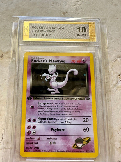 ROCKET'S MEWTWO 1ST EDITION PGC 10 2000 HOLO POKEMON PSA 14/132 GYM CHALLENGE